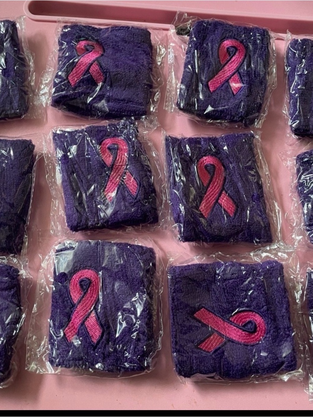Purple Wristbands with Pink Awareness Ribbon - Picture 2 of 2